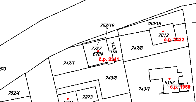 Cheb 2341 na parcele st. 6784 v KÚ Cheb, Katastrální mapa
