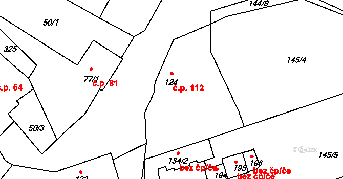 Žabonosy 112 na parcele st. 124 v KÚ Žabonosy, Katastrální mapa