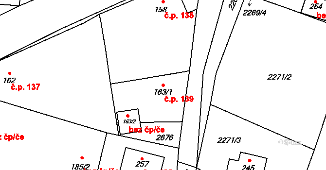Nesuchyně 139 na parcele st. 163/1 v KÚ Nesuchyně, Katastrální mapa