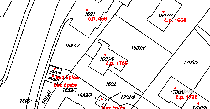 Turnov 1705 na parcele st. 1693/8 v KÚ Turnov, Katastrální mapa