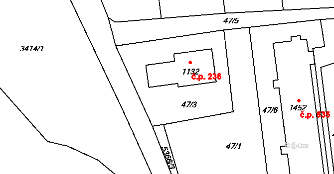 Hošťálková 236 na parcele st. 1132 v KÚ Hošťálková, Katastrální mapa