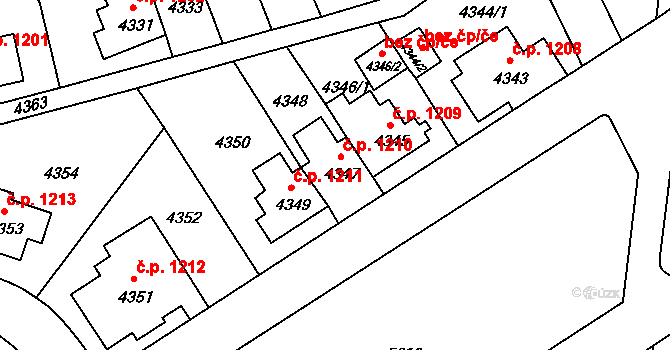 Záběhlice 1210, Praha na parcele st. 4347 v KÚ Záběhlice, Katastrální mapa