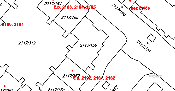 Chodov 2183,2184,2185, Praha na parcele st. 2117/156 v KÚ Chodov, Katastrální mapa