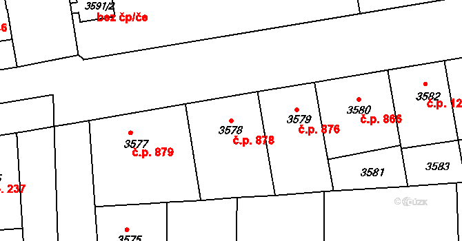Smíchov 878, Praha na parcele st. 3578 v KÚ Smíchov, Katastrální mapa