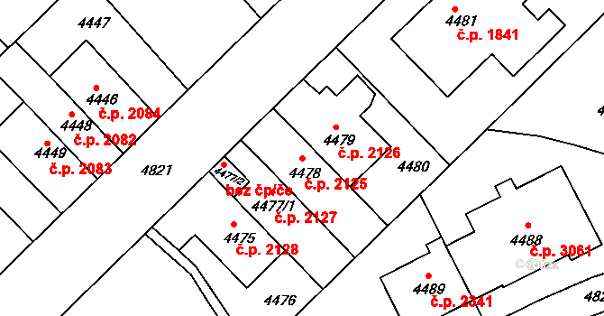 Smíchov 2125, Praha na parcele st. 4478 v KÚ Smíchov, Katastrální mapa