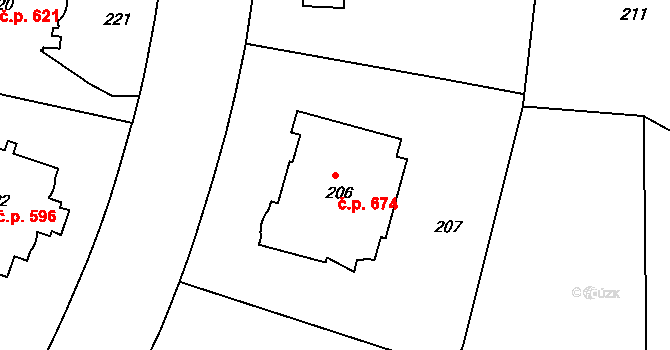 Bubeneč 674, Praha na parcele st. 206 v KÚ Bubeneč, Katastrální mapa