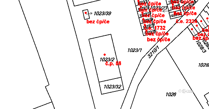 Příbram II 56, Příbram na parcele st. 1023/2 v KÚ Příbram, Katastrální mapa