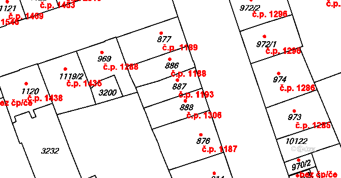 Hodonín 1193 na parcele st. 887 v KÚ Hodonín, Katastrální mapa