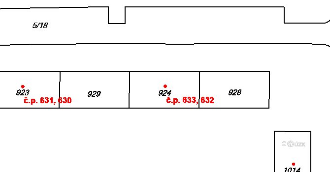 Nové Sady 632,633, Olomouc na parcele st. 924 v KÚ Nové Sady u Olomouce, Katastrální mapa