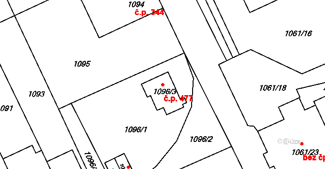 Liberec XI-Růžodol I 477, Liberec na parcele st. 1096/3 v KÚ Růžodol I, Katastrální mapa