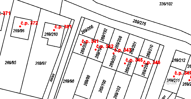Pražské Předměstí 342, Bílina na parcele st. 269/193 v KÚ Bílina, Katastrální mapa