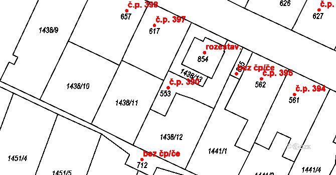 Plotiště nad Labem 390, Hradec Králové na parcele st. 553 v KÚ Plotiště nad Labem, Katastrální mapa