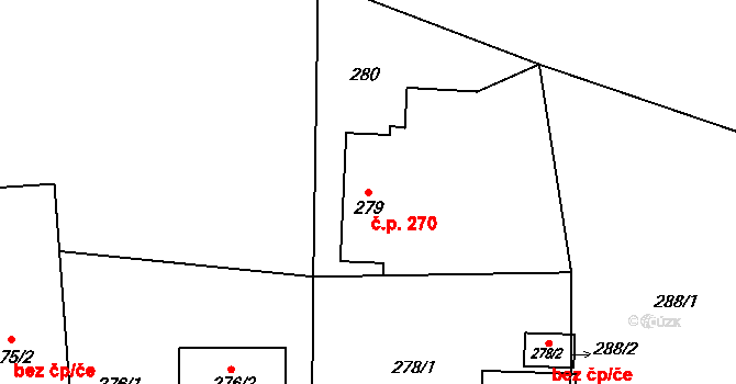 Komárov 270, Opava na parcele st. 279/1 v KÚ Komárov u Opavy, Katastrální mapa