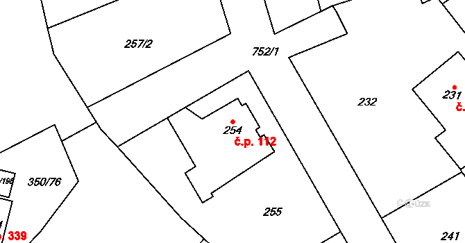 Červený Hrádek 112, Plzeň na parcele st. 254 v KÚ Červený Hrádek u Plzně, Katastrální mapa