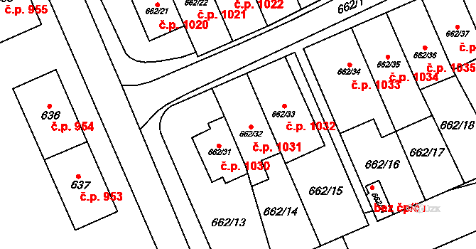 Oslavany 1031 na parcele st. 662/32 v KÚ Oslavany, Katastrální mapa
