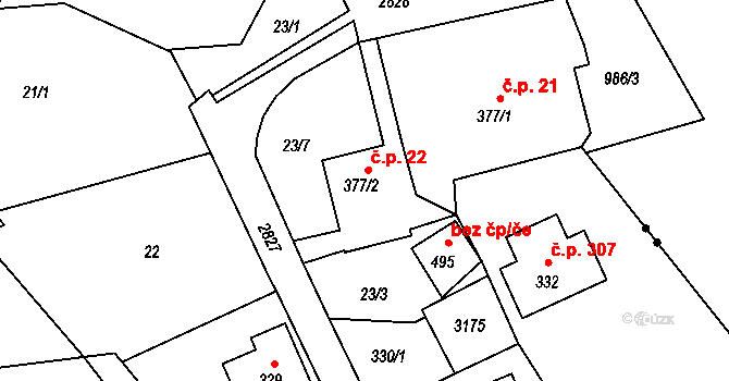 Císařský 22, Šluknov na parcele st. 377/2 v KÚ Císařský, Katastrální mapa
