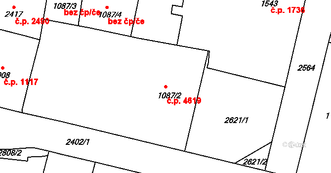 Jablonec nad Nisou 4619 na parcele st. 1087/2 v KÚ Jablonec nad Nisou, Katastrální mapa