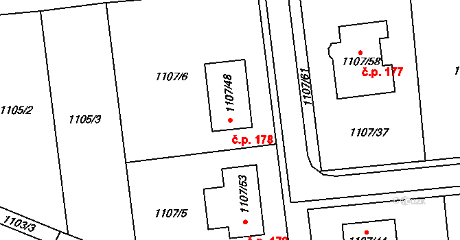 Citonice 178 na parcele st. 1107/48 v KÚ Citonice, Katastrální mapa