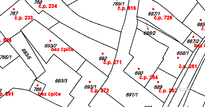 Lednice 271 na parcele st. 692 v KÚ Lednice na Moravě, Katastrální mapa