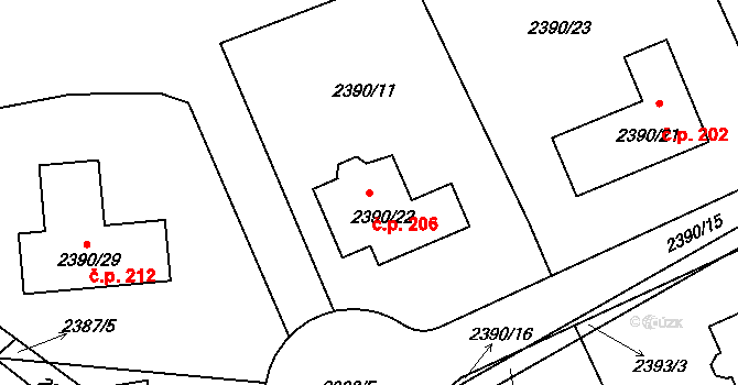 Černovice 206 na parcele st. 2390/22 v KÚ Černovice u Chomutova, Katastrální mapa