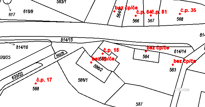 Okořín 15, Strupčice na parcele st. 585 v KÚ Strupčice, Katastrální mapa