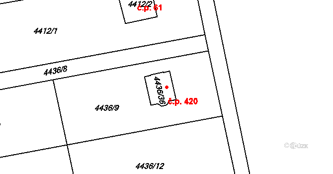 Lískovec 420, Frýdek-Místek na parcele st. 4436/36 v KÚ Lískovec u Frýdku-Místku, Katastrální mapa