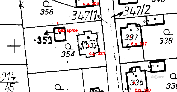 Volduchy 381 na parcele st. 1333 v KÚ Volduchy, Katastrální mapa