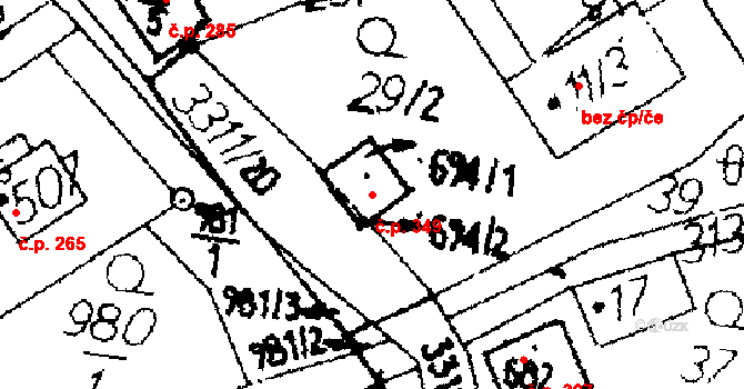 Janov 349 na parcele st. 694/1 v KÚ Janov u Litomyšle, Katastrální mapa