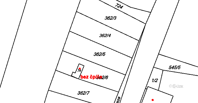 Zboží 254, Dvůr Králové nad Labem na parcele st. 362/5 v KÚ Zboží u Dvora Králové, Katastrální mapa