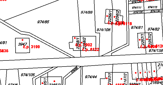 Zlín 6122 na parcele st. 2258/2 v KÚ Zlín, Katastrální mapa