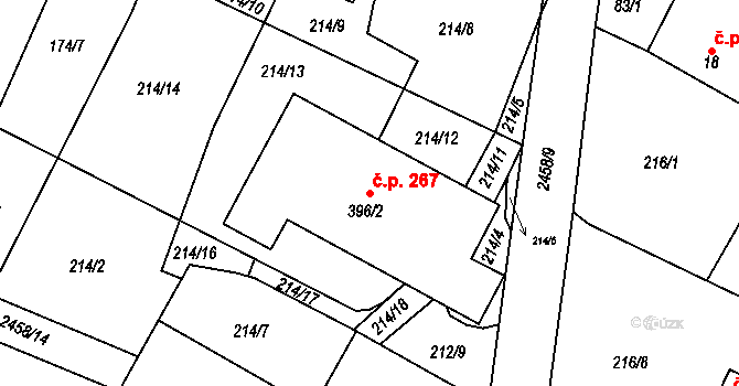 Oldřiš 267 na parcele st. 396/2 v KÚ Oldřiš u Poličky, Katastrální mapa