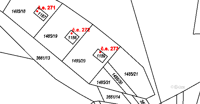 Žirovnice 273 na parcele st. 1189 v KÚ Žirovnice, Katastrální mapa