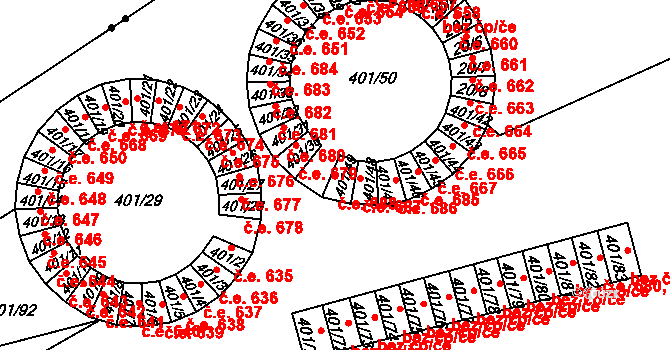 Újezdské Předměstí 688, Bílina na parcele st. 401/49 v KÚ Bílina-Újezd, Katastrální mapa