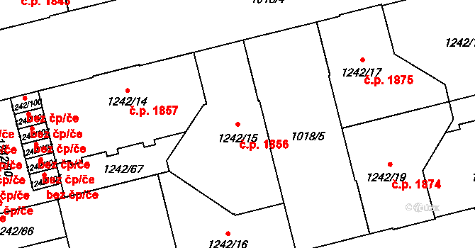 Moravská Ostrava 1856, Ostrava na parcele st. 1242/15 v KÚ Moravská Ostrava, Katastrální mapa