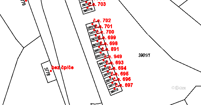 Znojmo 891 na parcele st. 3901/25 v KÚ Znojmo-město, Katastrální mapa