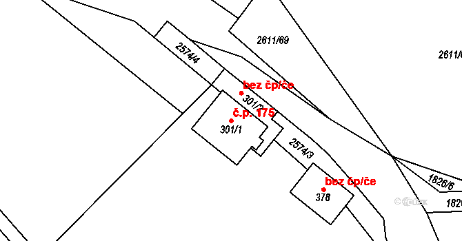 Ludkovice 175 na parcele st. 301/1 v KÚ Ludkovice, Katastrální mapa