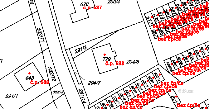 Slavičín 588 na parcele st. 779 v KÚ Slavičín, Katastrální mapa