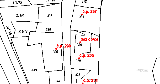 Jemnice 46398805 na parcele st. 330 v KÚ Jemnice, Katastrální mapa