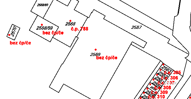 Hustopeče 46624805 na parcele st. 2569 v KÚ Hustopeče u Brna, Katastrální mapa