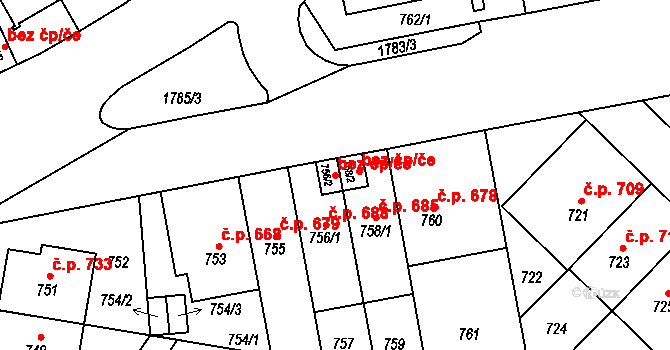 Praha 49193805 na parcele st. 756/2 v KÚ Kobylisy, Katastrální mapa