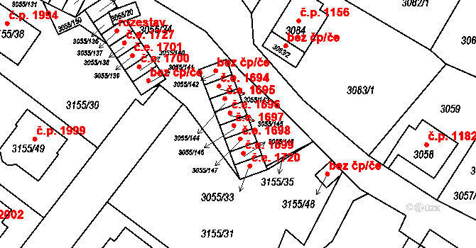 Děčín VI-Letná 1697, Děčín na parcele st. 3055/146 v KÚ Podmokly, Katastrální mapa