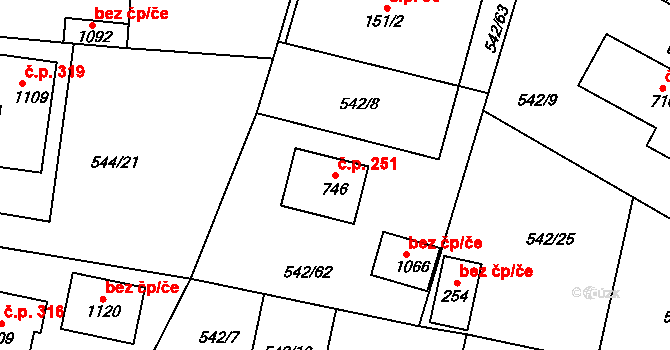 Bašť 251 na parcele st. 746 v KÚ Bašť, Katastrální mapa