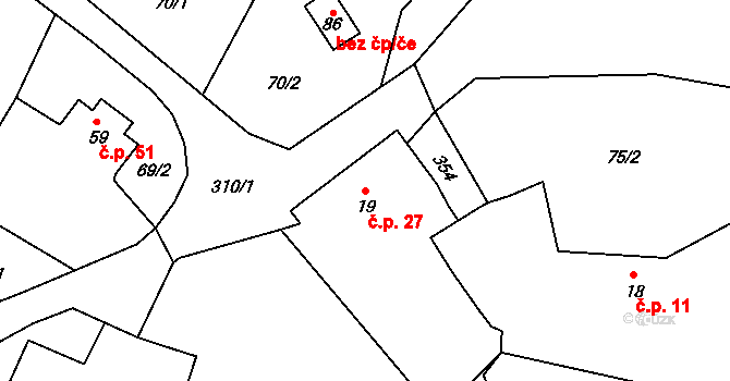 Licoměřice 27, Lipovec na parcele st. 19 v KÚ Licoměřice, Katastrální mapa