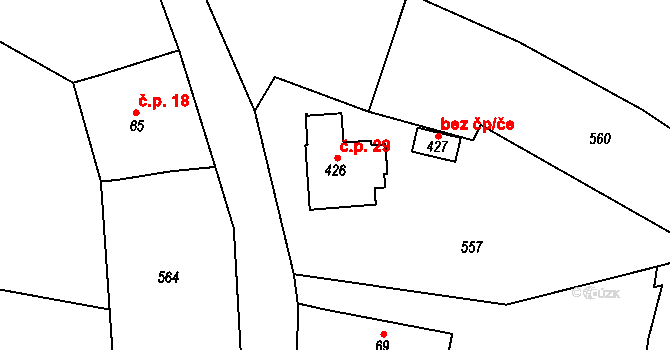 Čekov 29, Miřetice na parcele st. 426 v KÚ Miřetice u Nasavrk, Katastrální mapa