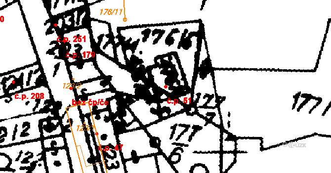 Hrochův Týnec 51 na parcele st. 476/1 v KÚ Hrochův Týnec, Katastrální mapa