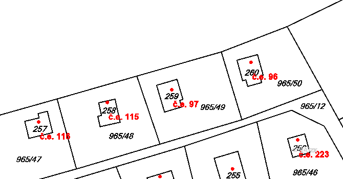 Vlkančice 97 na parcele st. 259 v KÚ Vlkančice, Katastrální mapa