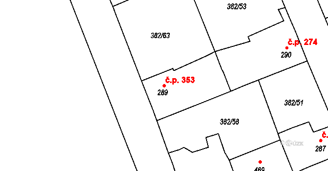 Rudná 353 na parcele st. 289 v KÚ Dušníky u Rudné, Katastrální mapa