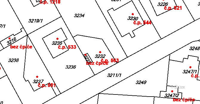 Řevnice 563 na parcele st. 3232 v KÚ Řevnice, Katastrální mapa