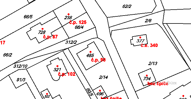 Černolice 90 na parcele st. 485 v KÚ Černolice, Katastrální mapa