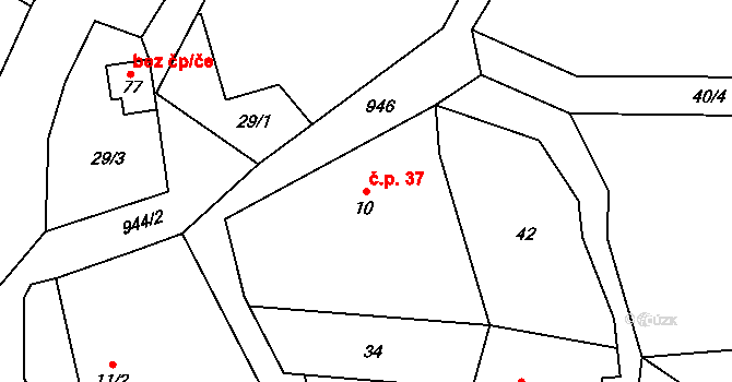 Zdebořice 37, Plánice na parcele st. 10 v KÚ Zdebořice, Katastrální mapa